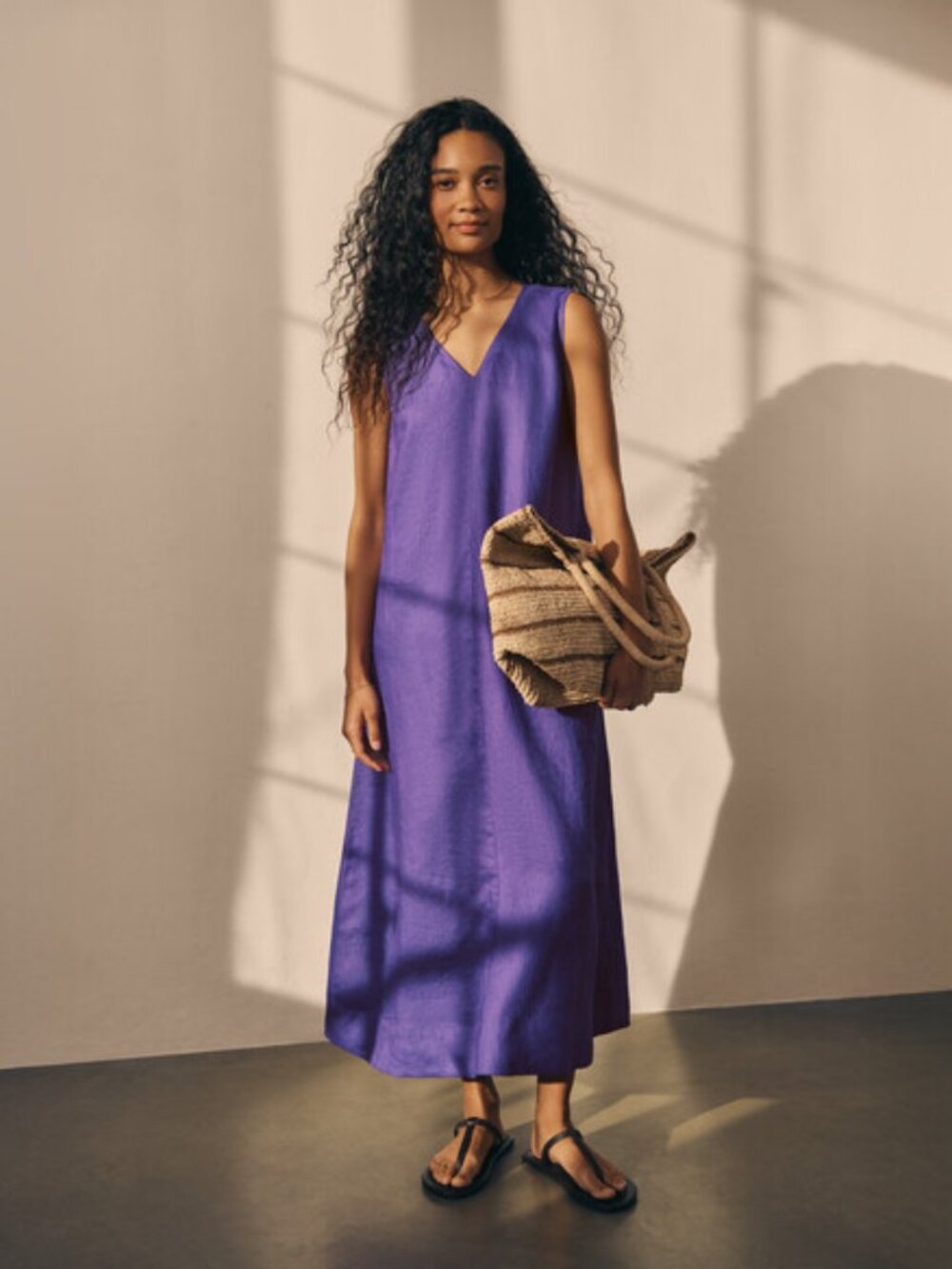 NWT NEW EILEEN FISHER MAXI ORGANIC EASY LINEN DRESS VIOLET